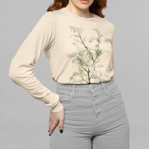 Silverberry Vintage Botanical Print Long Sleeve Graphic Tee T-shirt S M L XL